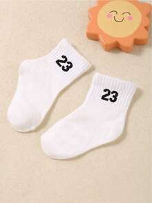 Spring/Summer 1/5/10/20 Pairs Kids/Boys/Girls Number 23 Patterned Socks, Cute Casual Breathable Moisture-Wicking Sports Socks, Minimalist Smooth Versatile Short Socks, Suitable For Birthday Party/Holiday Gift/School Outfit/Outdoor Sports/Casual Activities/Daily Wear, Random Color And Style Assortment, Multiple Packs Available - Multicolor - View 5