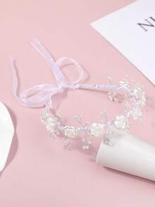 1 chiếc băng đô hoa hồng thủ công, kiểu dáng thanh lịch dành cho bé gái, phù dâu, hoặc đi nghỉ mát. - trắng - Xem 4
