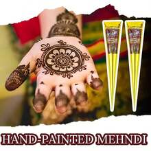 3/4pcs Henna, Brown, Black, Henna Tattoo, Temporary Tattoo, Henna Tattoo Semi-Permanent - 黑色 - 查看 13