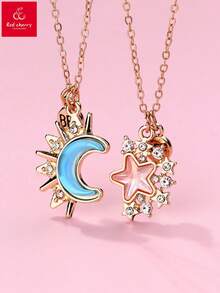 2件套儿童时尚闺蜜项链套装，包含太阳、星星、月亮吊坠，适合日常佩戴、送礼、节日佩戴 - 彩色 - 查看 1