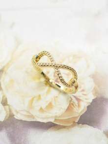 1pc Elegant Fashion Infinity Love Eternity Ring, Inlaid Synthetic Cubic Zirconia, Suitable For Daily Wear/Party/Wedding, Valentine's Day/Christmas/Anniversary Gift, Gift For Girlfriend, Holiday Gift - Gold - View 3