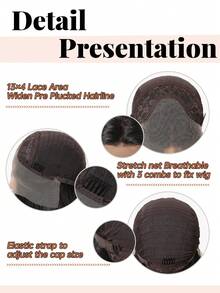 13x4高清蕾丝前假发，20英寸黑色长卷发，层次分明。采用耐热合成纤维制成，这款假发既实用又优雅，专为女性设计。佩戴和打理都很方便，适合日常佩戴和各种节日场合。是送给女性朋友的理想礼物。 - 黑色 - 查看 4