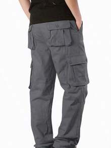 yuehaibao Pantalones cargo casuales para hombre con bolsillos con solapa, sin cinturón, para otoño - Gris - Ver 4