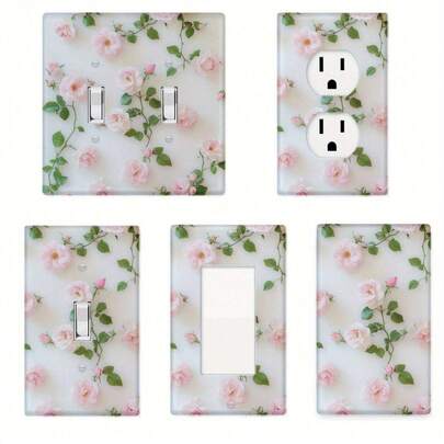 1pc Floral Decorative Switch Plate - Easy Screw-In Installation, No Wiring Needed, With Pink Roses & Green Foliage - For Kitchen, Bedroom, Bathroom, Office - Modern Farmhouse, Minimalist, Traditional Decor - Outlet Cover Plate, Decorative Outlet Cover, Outlet Cover Decorative, Vintage Outlet Cover, Wall Outlet Cover