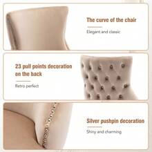 Beige Velvet Dining Chair With Button Tufting And Solid Wood Frame. - Beige - View 8