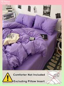3pcs Purple Bedding Set, 1 Duvet Cover & 2 Pillowcases, Soft & Comfortable Home Textile, Skin-Friendly, Multiple Colors Available, Suitable For Dorm, Simple & Fashionable Home Decor, Soft & Cozy Bedroom Bedding Set, Fashionable Suite, Machine Washable, No Filler - Mauve Purple - View 4