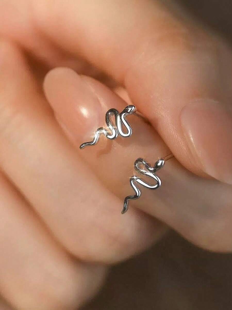 BALMORA 1 par de pendientes de plata de ley 925 con forma de serpiente, adecuados para el uso diario de las mujeres, reuniones amistosas, regalos - Plateado - Ver 1