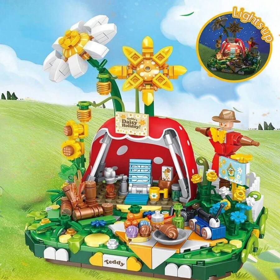 Set de bloques de construcción de casa de campamento de otoño con oso de peluche, que incluye casa de animales recortable, decoración del hogar, alivio del estrés, adecuado como regalo para cumpleaños, Halloween/Acción de Gracias/Navidad - Multicolor - Ver 1