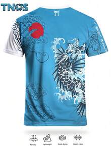 Japan Special Edition Men's Football Jersey T-Shirt Men's & Youth Football Short Sleeve Jersey Outdoor Sports & Fitness Gear, Sportswear, Casual Training Suit Samurai Pattern Comfortable Round Neck Sports Top Featuring Japanese Samurai Culture And Samurai Sword Graphic Print Suitable For Team Matches, Training, Casual Wear And Party Outfits - Mint Blue - View 3