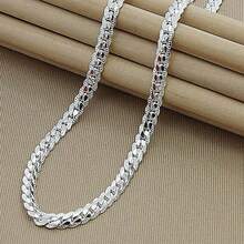Collier en argent sterling plaqué or 18 carats, 6 mm, 20-60 cm, beau, mode, élégant pour hommes et femmes, style bohème - argent - Voir 8