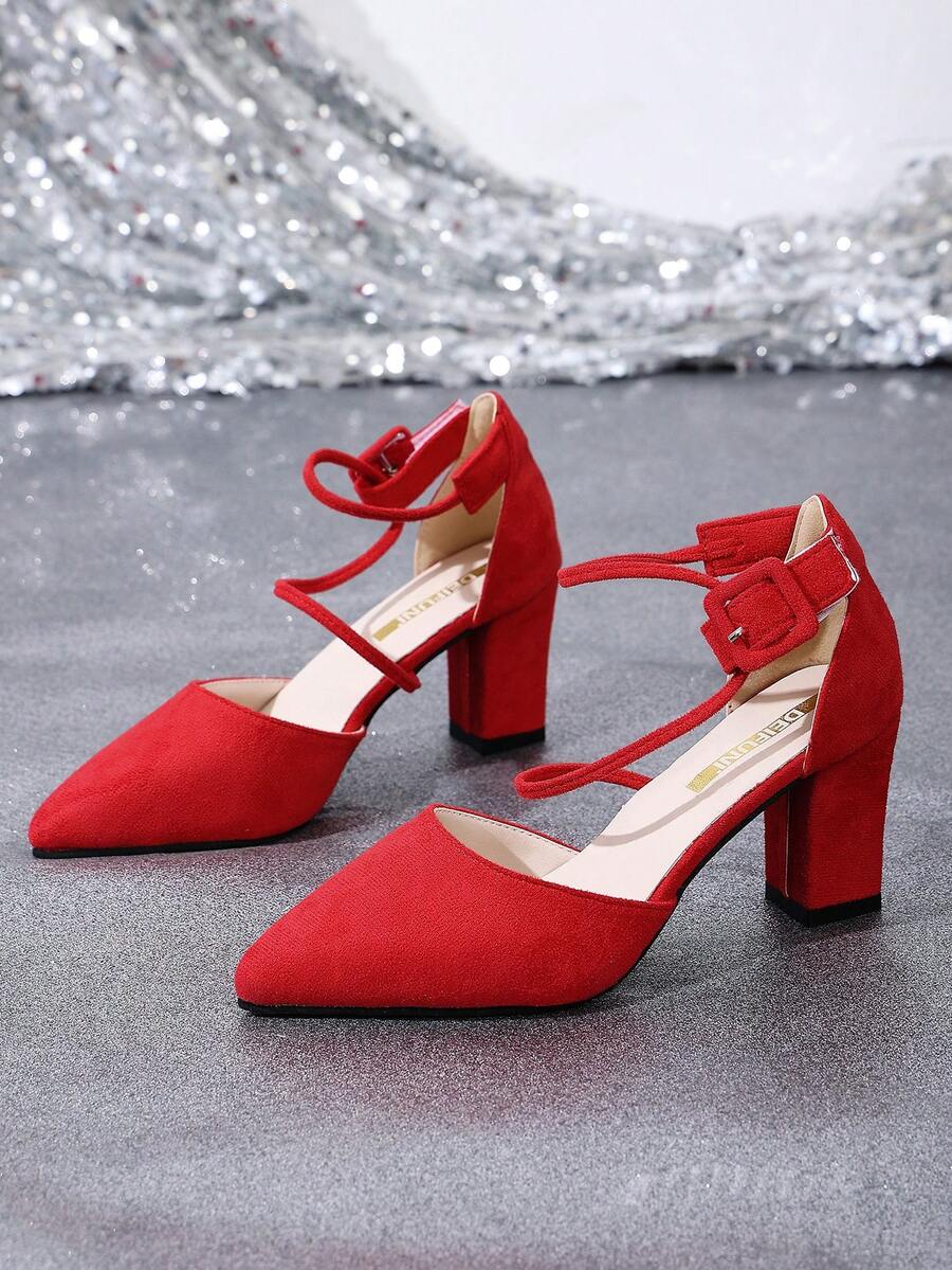 1 Pair Fashionable High Heel Sandals, Suitable For Teenagers, Casual Vacation, Elegant And Comfortable Beach Sandals - Red - View 1