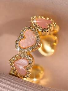 2pcs/1set Fantasy Series Heart Cute Bracelet & Ring Set, Creative Zirconia Women's Bracelet, Daily Commute, Mother's Day, Graduation, Copper Jewelry Ring - Pink - View 8