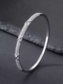 1 chiếc vòng tay nữ thời trang tối giản, thanh lịch đính đá Cubic Zirconia, trang sức nữ, vòng tay mạ vàng, vòng tay mạ bạc, phụ kiện đeo tay, trang sức hàng ngày, quà tặng ngày Valentine, quà tặng Ramadan, quà tặng Eid Al-Adha, quà tặng Eid Al-Fitr. - Vòng tay 3X - Xem 2