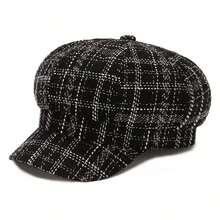 Women's Classic Beret Hat Stylish Korean Style Plaid Pattern Newsboy Cap Warm Winter Octagonal Hat For Outdoor Daily Use - White - View 6