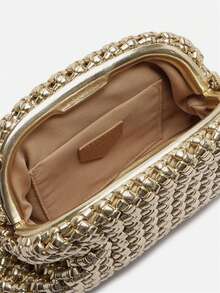 Medium Silver Black Gold Braided Crossbody Bag With Chain - Gold - View 11
