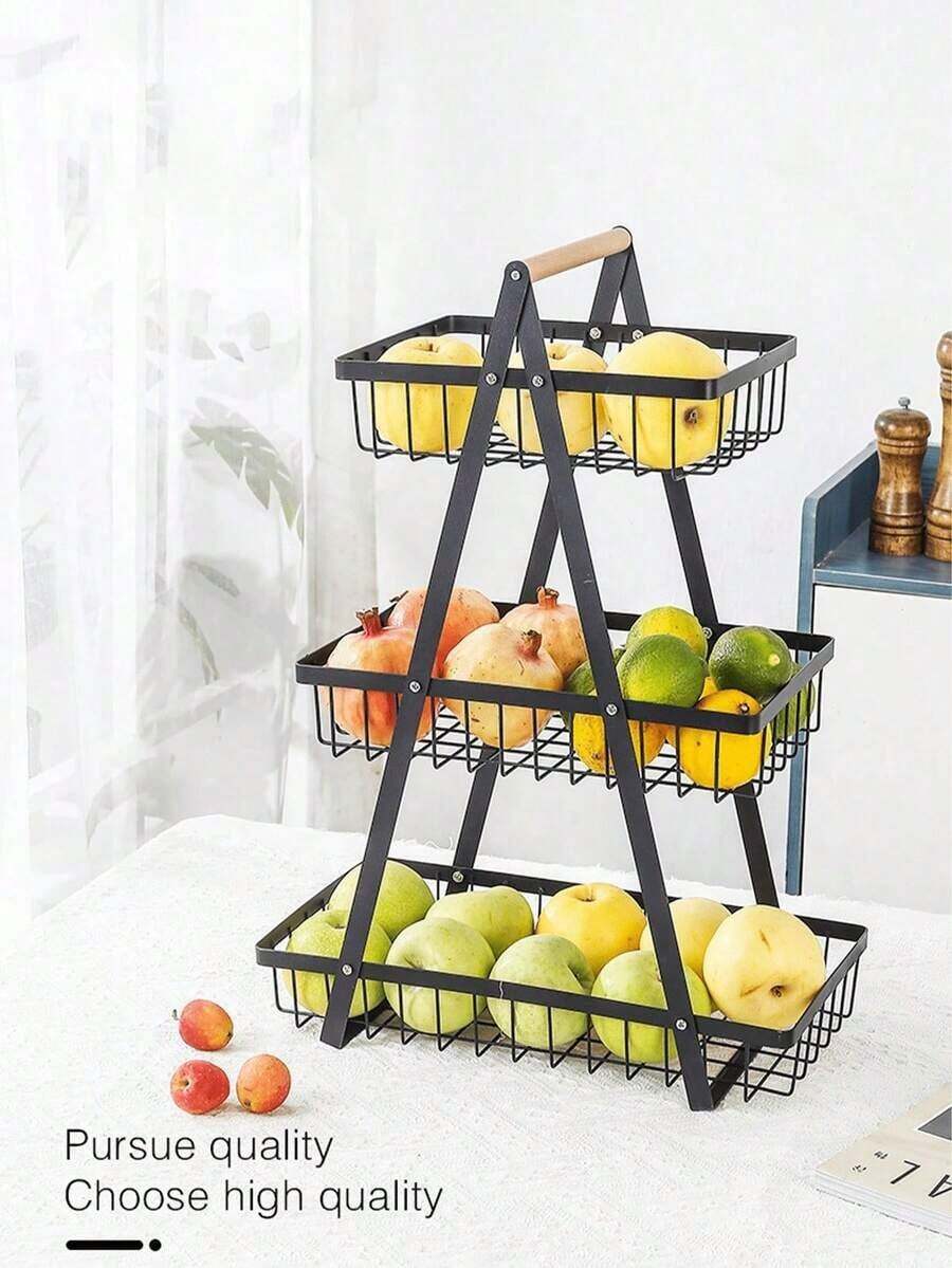3-Tier Pyramid Fruit Basket, 2-Tier Countertop Fruit Basket, Fruit And Bread Basket, Vegetable Rack For Kitchen Storage - Black - View 1