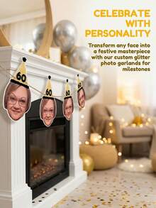 Personalized Face Shape Birthday Party Decoration, Banner With Age, Funny Anniversary Photo Banner, Customizable Face Portrait Hanging Decor, Family Friends Party, Birthday Gift, Parents Grandparents 50/60/70 Years Celebration, Custom Face Banner - Style a - View 5