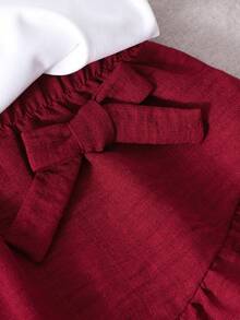 2件套 女童休闲可爱樱桃印花荷叶边吊带背心和红色蝴蝶结半裙，春夏款 - 紅色 - 查看 4