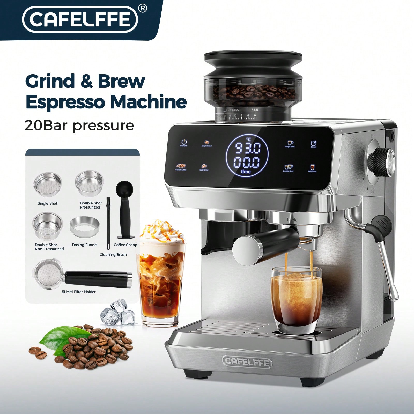 ماكينة إسبريسو متكاملة CAFELFFE -903 مع مطحنة مدمج...