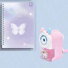 Sổ tay A5 dễ thương, gáy xoắn, họa tiết bướm tối giản + Gọt bút chì màu hồng - Nhiều màu - Xem 2