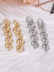 极简时尚INS风冷艳合金链条扭结耳环，优雅休闲创意几何镂空水滴耳环，女士款 - 多色耳環 - 查看 3