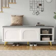 Shoe Bench, Shoe Rack With Seat, Bench With Cushion, Shoe Cabinet With Storage Space, Wardrobe Bench, White, Dimensions: 121 * 35 * 49 Cm (Width * Depth * Height) - White - View 2
