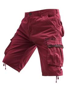 Plus-Size Men's Solid-Color Pure Cotton Fashionable Casual Campus College Style American High Street Outdoor Mountain Tactical Style Workwear Shorts - 珊瑚紅 - 查看 1