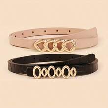 5pcs/Set Women's Decorative Belt For Jeans/Dresses, Round Buckle, Black, White, Brown And Khaki, Suitable For Daily Wear, Spring, Summer, Autumn And School Style, Women's Belt, Belts - 彩色 - 查看 2