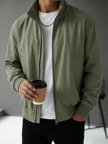 1件 Blueprint 男士军绿色立领拉链飞行夹克，采用柔软垂坠的抗皱面料，成熟稳重的复古风格外套，适合日常通勤和商务休闲穿着。 - 軍綠色 - 查看 10