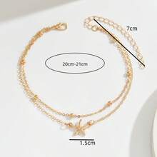 1条可爱优雅的沙滩风海星串珠双层脚链，适合女性海边度假佩戴 - 金黃色 - 查看 5