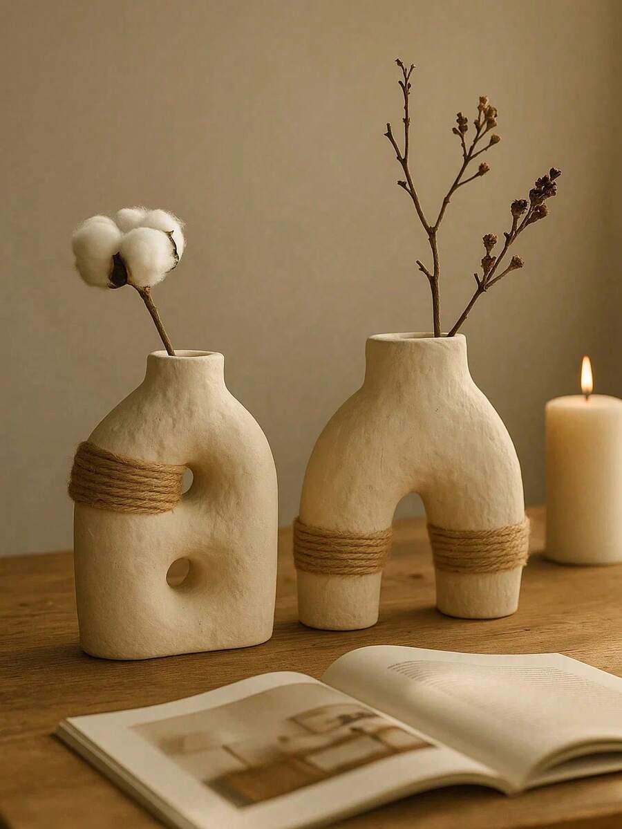 1pc/3pcs Set Textured Vase Set, Minimalist Arched Decor Design, Cream White Decorative Vase, Suitable For Home Decor, Living Room, Bedroom, Coffee Table Accents