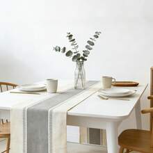 1pc Linen Seasonal Table Runner, Gray Bar Table Runner, Fresh Spring/Summer Restaurant Party Table Decor, Suitable For Home Dining Room And Restaurant, Home Goods - Grey - View 5