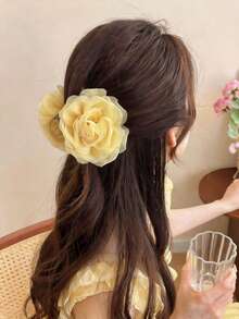 1pc Soft Mesh Rose Hair Clip, Sweet Floral Hair Accessory, Suitable For Daily Outfit, Hairstyle Decoration, Fashionable Hair Clip For Spring, Hair Accessory For Summer, Summer Accessory, Suitable For Holiday Outfit,Festival,Party - Multicolor - View 5