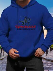Nuevas  de moda de la temporada: Sudadera casual para hombre con un elegante diseño gráfico 'WINCHESTER', con bolsillo canguro, perfecta para un look deportivo. - Rojo - Ver 4