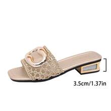 Women's Mesh Chunky Heel Mid-Heel Sandals, Comfortable Breathable Beach Holiday Slippers, Essential For Spring/Summer Outfits - Gold - View 7