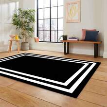 Digital bedruckter rutschfester waschbarer Läufer & Teppich mit Rahmen Muster | Modern, Skandinavisch, Boho & Klassische Stile | 100% Polyester | HERGESTELLT IN DER TÜRKEI - Schwarz - Übersicht 7