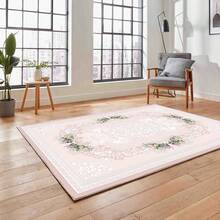 Digital Printed Non-Slip Washable Runner & Area Rug With Frame Pattern | Modern, Scandinavian, Boho & Classic Styles | 100% Polyester | MADE IN TURKEY - Pink - View 5