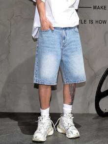 牛仔短裤，棉质破洞牛仔短裤，直筒休闲短裤，透气百搭夏季通勤短裤 - 藍色 - 查看 7