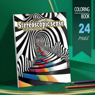 1 pieza Libro para colorear de 24 páginas con una sola cara con temática de ilusiones ópticas, estilo de arte europeo + libro de pintura de ilusión óptica geométrica, que presenta curiosidad, inmersión, alivio del estrés y enfoque, con líneas claras y patrones exquisitos, adecuado para ocio en el hogar, creación artística y entretenimiento de viaje. Un regalo perfecto para familiares y amigos en días festivos como Pascua, Halloween, Día de la Madre y Navidad.