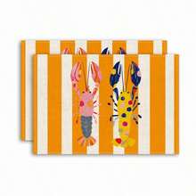 2/4/6pcs Yellow & White Striped, Polka Dot And Lobster Pattern Hand Washable Woven Rectangular Placemats, Perfect For Home Decor, Indoor/Outdoor Dining, Housewarming Gift - Yellow - View 5