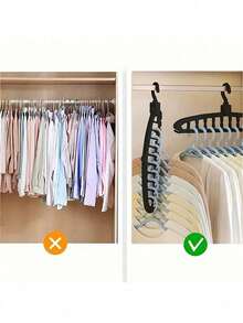 Space-Saving Design With Rotating Hooks Hanging Storage Rack, Stylish Foldable Clothes Rack, Can Neatly Hold Nine Pieces Of Clothing, Multi-Functional Magic Closet System, Foldable Non-Slip Plastic Clothes Rack - Multicolor - View 11