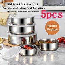 10 Piece Set Of Stainless Steel Fresh-Keeping Box With 5 Lids And 5 Containers, Multi Size Set Of Bento Box - Dishwasher Compatible, Multifunctional Food Storage Container, Stylish Metal Texture Design, Suitable For School Lunch Boxes, Outdoor Camping, Hiking, And Home Kitchen Use - Ideal Gift For Back To School Season And Summer Celebrations - Silver - View 1