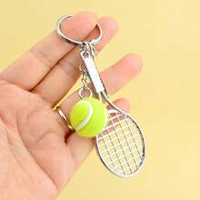 2pcs Simulation Tennis Racket Zinc Alloy Keychain, Mini Plush Tennis Bag Pendant, Sports Enthusiast Souvenir Small Gift Gifts For Mother, Father, Graduation, And Teacher - Multicolor - View 5