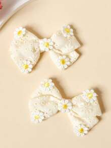 2pcs Sunflower Decor Bow Hair Clips, White Fabric Bow Hair Clips, Elegant Alligator Clips, Suitable For Daily Wear And Teens - A - View 8