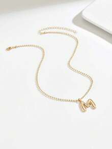 1pc Or 4pcs Fashion Elegant Gold Beaded Chain Necklace, 3D Letter Pendant Necklace, Women's Luxury Delicate Jewelry Necklace, Minimalist Layered Necklace Suitable For Any Outfit, Daily Wear, Graduation, Friendship, Holiday Gift, Beach, Party, Banquet - Gold - View 13