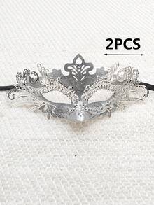 1/2 Stück Unisex Strass-verzierte hochwertige Doppel-Eisen-Kunst Make-up Maskenball Maske, sexy venezianische Halbgesichtsmaske, geeignet für Halloween, Festivals, Partys, Clubs, Bars, Geschenke - mehrfarbig - Übersicht 22