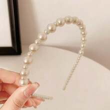 Set de 5 diademas con perlas falsas lindas, bandas para el cabello de mujer, aros para el cabello, accesorios para el cabello - Blanco - Ver 9