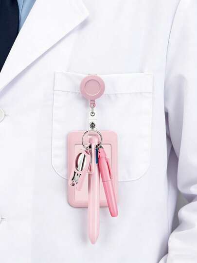 2d Macron Color System Portable Stationery Set For Hospital Doctors And Nurses, With Folding Scissors For Cutting Gauze, Retractable Zipper Badge Holder, Refillable Ballpoint Pen, Highlighter Pen, And Unisex Id Card/Business Card Set.