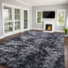 Rectangular Shaggy Rugs Living Room, Grey Large Rugs For Living Room, Soft And Fluffy Area Rugs For Bedroom, Durable And Easy To Clean Modern Home Decor, Atmosphere High End Decorative Carpet. - Tie-dye Dark Gray - View 12