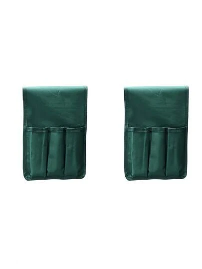 两件装园艺护膝工具包，带多个口袋 | 耐用牛津布和针织面料，纯绿色无印花设计 | 可收纳5种园艺工具 | 非防水耐磨材质 | 户外庭院工作收纳包，带分隔式储物空间 | 轻便易携，适合种植和修剪 | 结实耐用的缝线，经久耐用 | 二合一护膝和工具收纳 | 非常适合家庭花园小型工具收纳